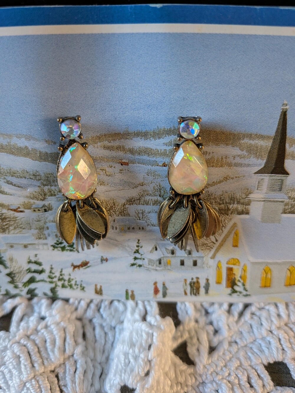 Opal Teardrop Dangle Earrings